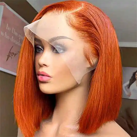 Hot selling Ginger Orange bob wig13x4 Lace Frontal 10 Inch-30 Inch Straight High Temperature Synthetic Wigs for Women