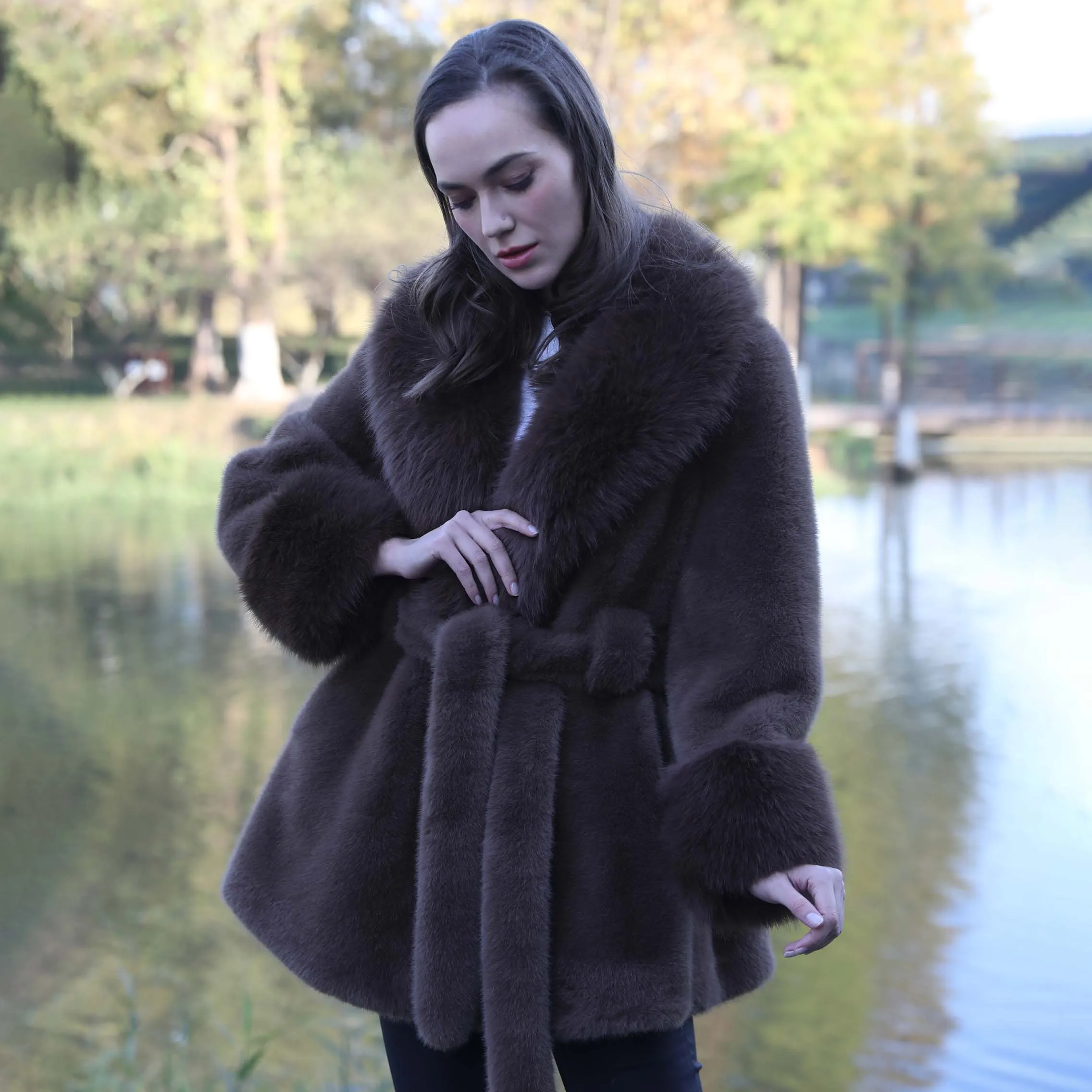 DropShipping Service European Style Full Length Dress Style Fake Mink Fur Coat