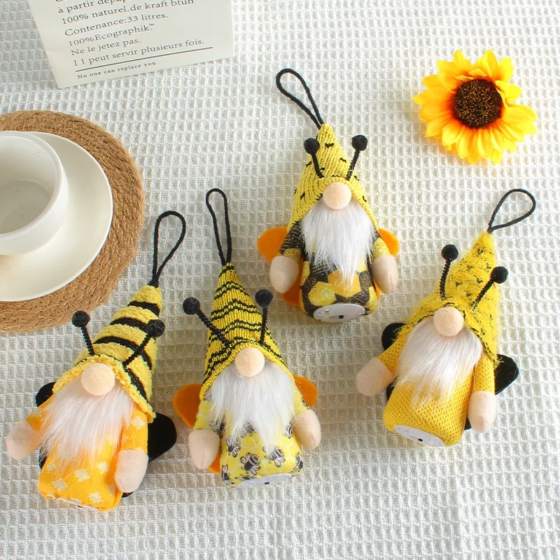 honey bee festival themed decor plush hanging decoration dolls mini stuffed knitted gnome figurine