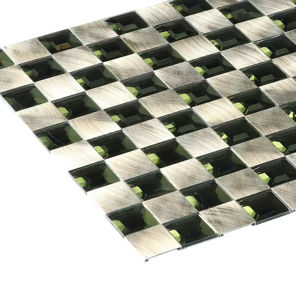 Glass Mosaic square 3d metal & green glass mosaic