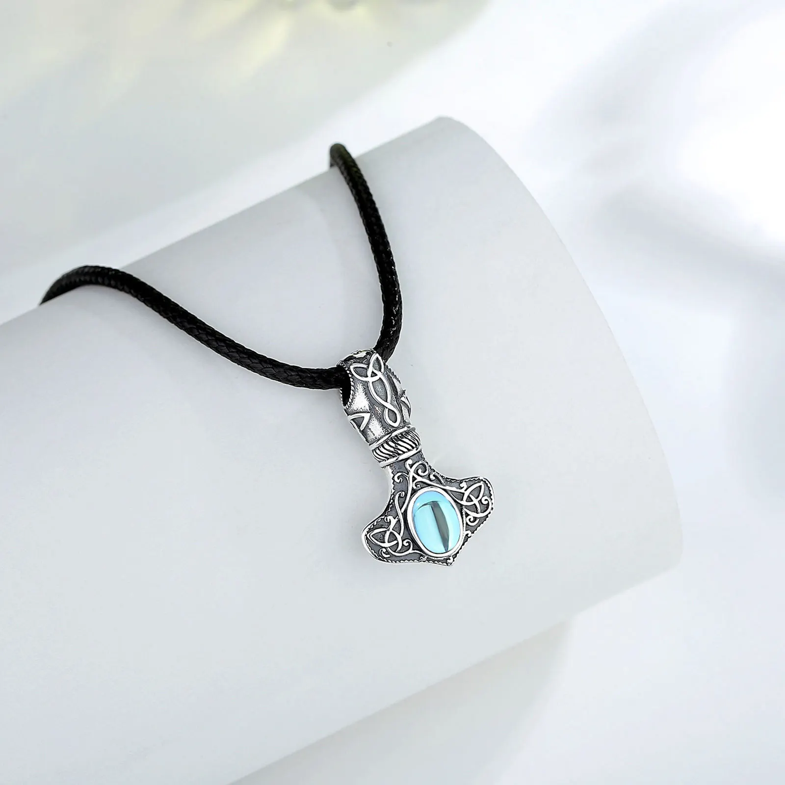 Changda 925 sterling silver noridc jewelry moonstone viking thor hammered hammer pendant necklace