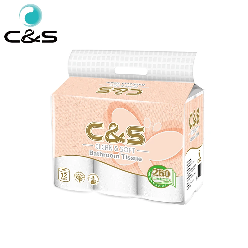 
Competitive Price Embossed 12R 3Ply 260S Virgin Wood Pulp Toilet Roll Tissue Paper 
