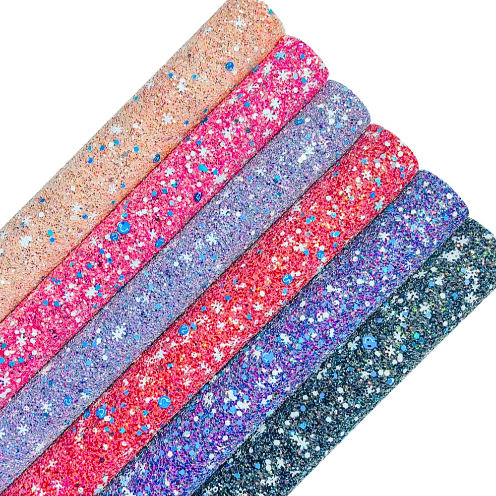 Factory Stretch Crystal Snowflake Sequins Synthetic Glitter Fabric for Earring Accessory Chunky Leather