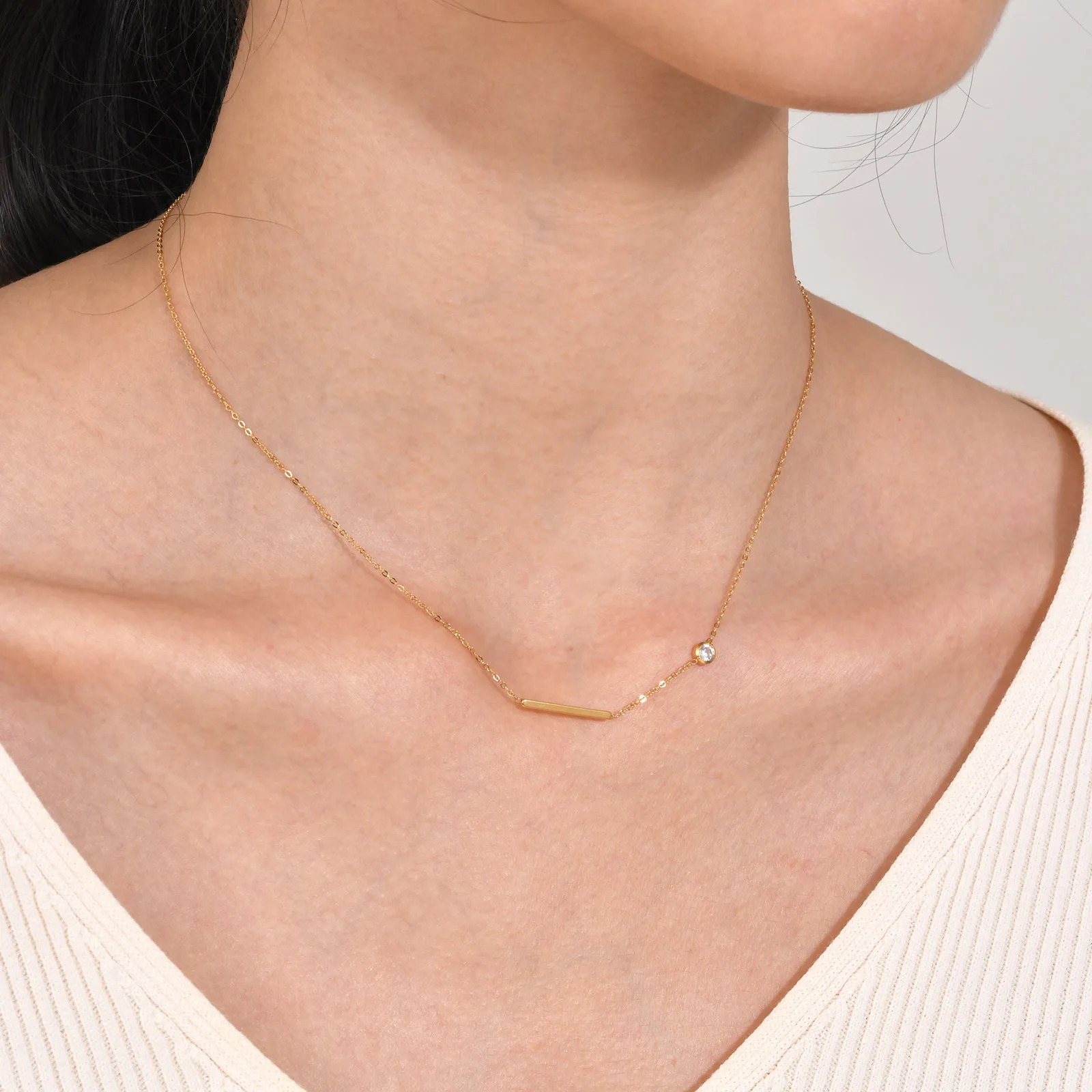 Stainless steel cross straight line geometric shape pendant with mini zircon necklace and bracelet women simple elegant jewelry