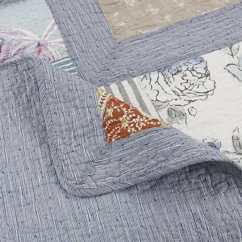 New American 100% cotton Korean bed cover air conditioner quilt 3pcs printed patchwork quilted quilt