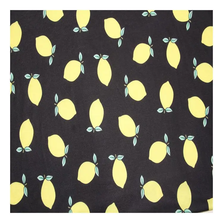 
Factory wholesale price black polyester fabric fruit lemon printing 