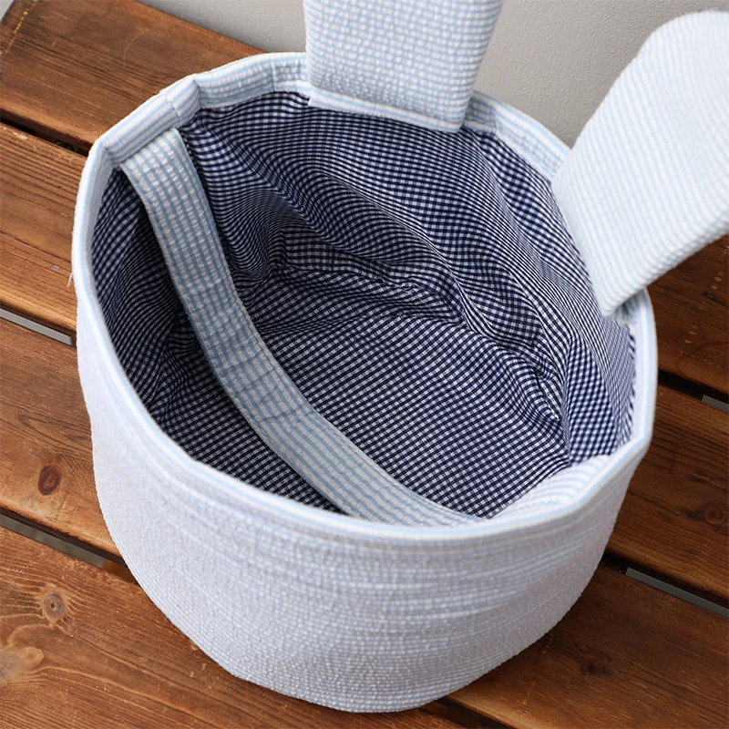 Personalize Easter Decoration Egg Gift Bag Wholesale Seersucker Bunny Ears Easter Basket