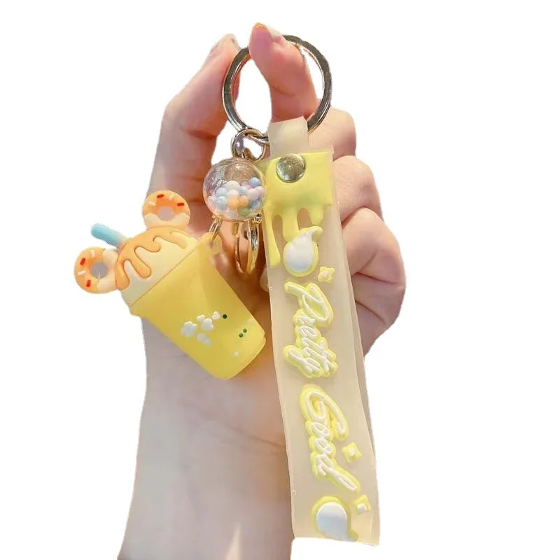 Cute drink keychain Candy Color donuts Ice Cream keychain pvc 3d soft cup Pendant Design boba milk tea keychain lovers gift