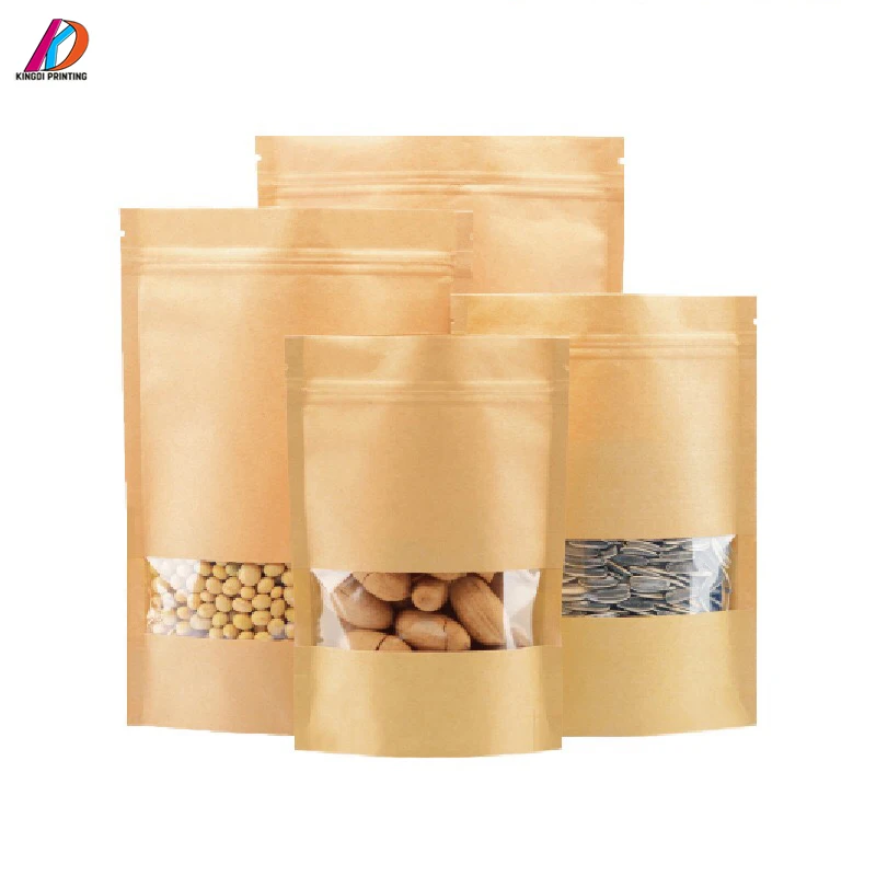 Factory supply custom kraft paper packaging bag stand up pouch with window