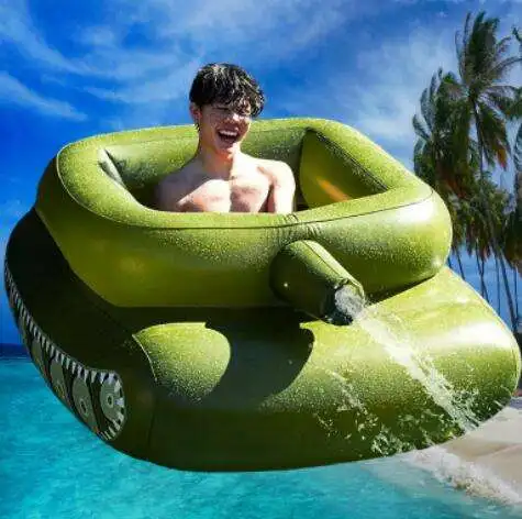 New design Inflatable tank swim pool float boat island Water Play Toys with water gun for Adults and Kids