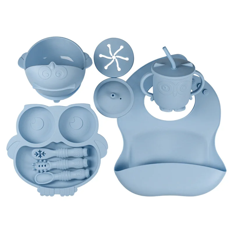 BPA Free Wholesale Customize Logo Silicon Toddler Tableware Baby Feeding Plate Weaning Set Silicone Baby Feeding Set