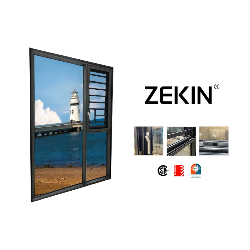ZEKIN customized glass casement windows aluminum tempered glass horizontal opening tilt and turn window aluminum casement window