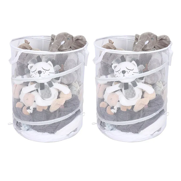 A Set Of Two Cylinder Multi-function Pop-up Folding Laundry White Basket For Toys