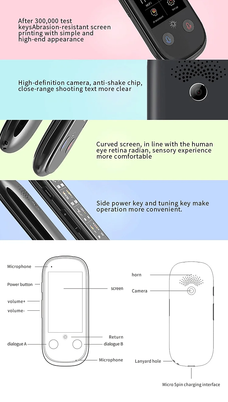 3 Inch Touch Screen Portable Machine Bt 4.0 Intelligent Smart Online Voice Laungauge Translator with 4G Card