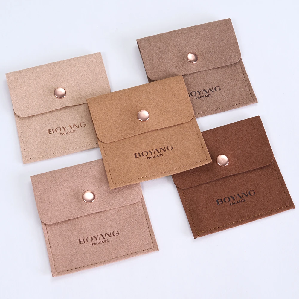 Custom Logo Envelope Flap Bag Snap Suede Microfiber Jewelry Pouches
