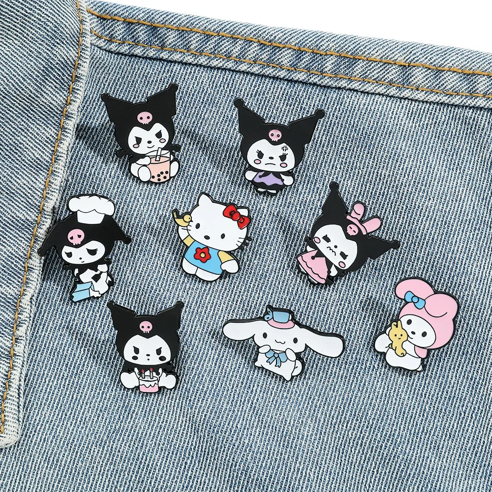 Exquisite Metal Badges Ornaments Cartoon Cute Melody Kuromi Cinnamoroll Keroppi Pins Decoration Bag Clothes Hat Metal Brooches