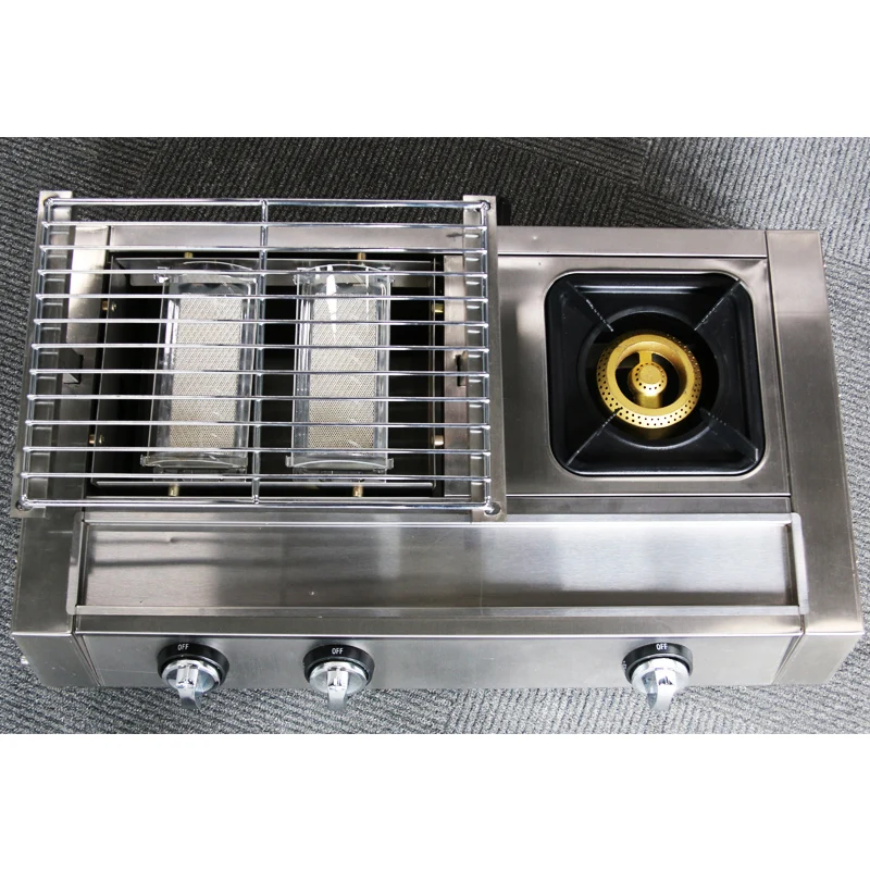 
Camping Stainless Steel Gas Stove 3 Burners With Grill & Oven 