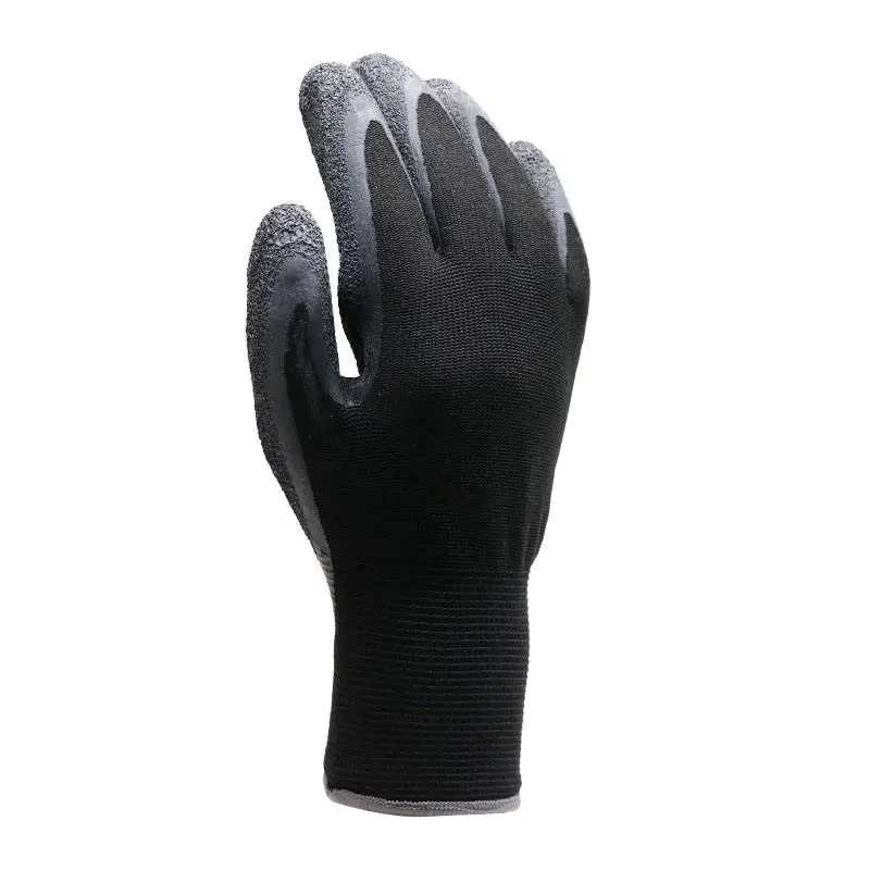 Great grip breathable 13 gauge polyester black crinkle latex palm coated construction work latex gloves