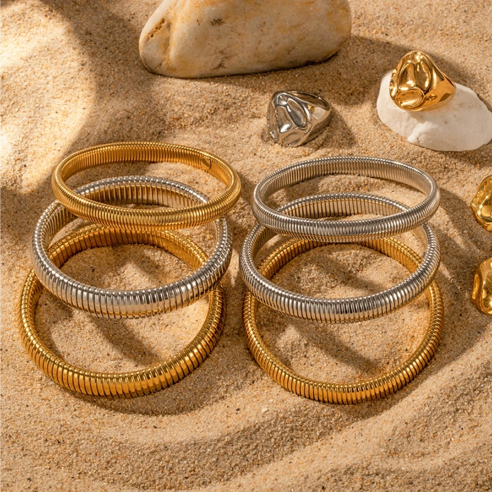 Fashion Stainless Steel Jewelry Stretchable Snake Bangles Hip Hop Non Tarnish 18K Gold PVD Plated Snake Bracelets for Women Men