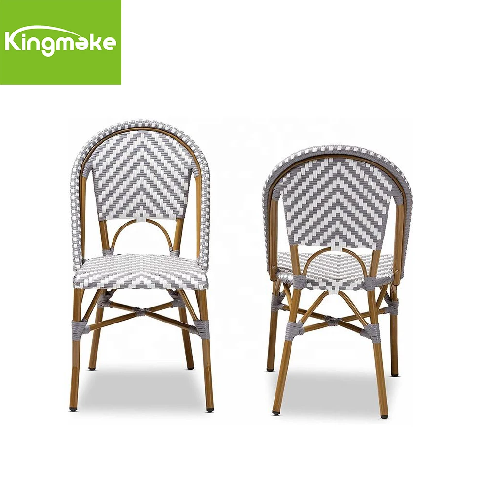 Grey And White Rattan Weaving Bistro Chairs French Outdoor Chair Garden Restaurant Chair Bistro