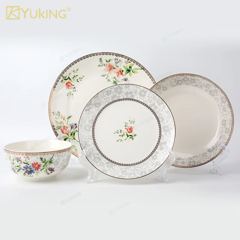 Yuking Ceramic Dinnerware set dish cute style floral decal country classic porcelain  Bone China Unique customized logo chaozhou