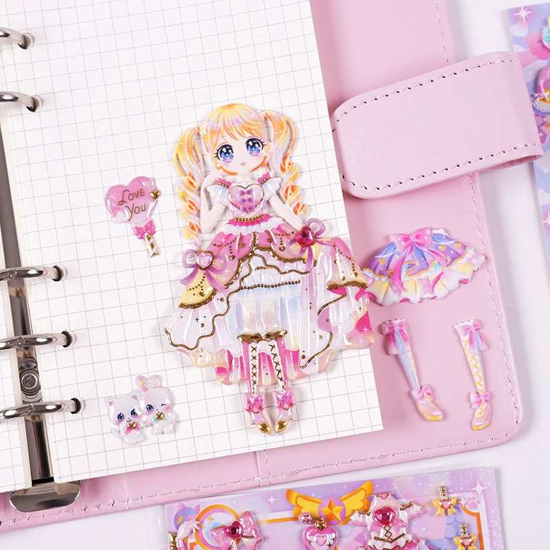 SHANLE Wholesale Kawaii Girl Dress up Puffy Sticker Cartoon Anime Character Wardrobe Sticker Custom Cute Princess Bubble Sticker