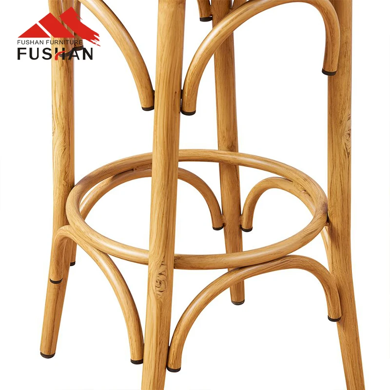 Wholesale Round Cross Cane Seat Stools Modern Bar Chair Bistro Wood Restaurant Furniture Product PU Seating Bar Stool High Chair