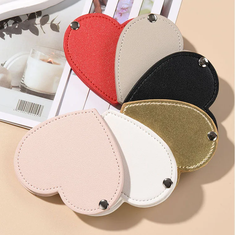SAIYII High Quality Gold Heart Pu Leather Mirror Private Logo Lovely Small Mirror Pu Pocket Mirror for Women