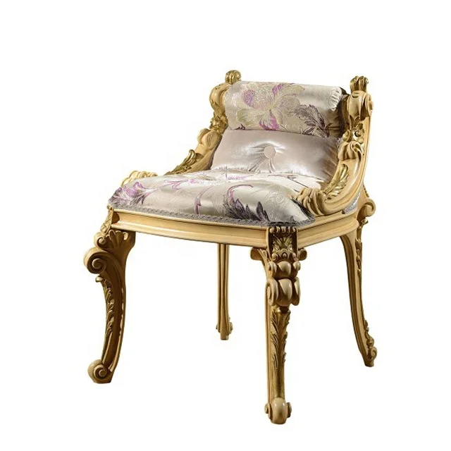 Rococo Carved Wood Dressing Table, French Style Louis XV Wooden and Velvet Dresser with Mirror and Stool for Bedroom