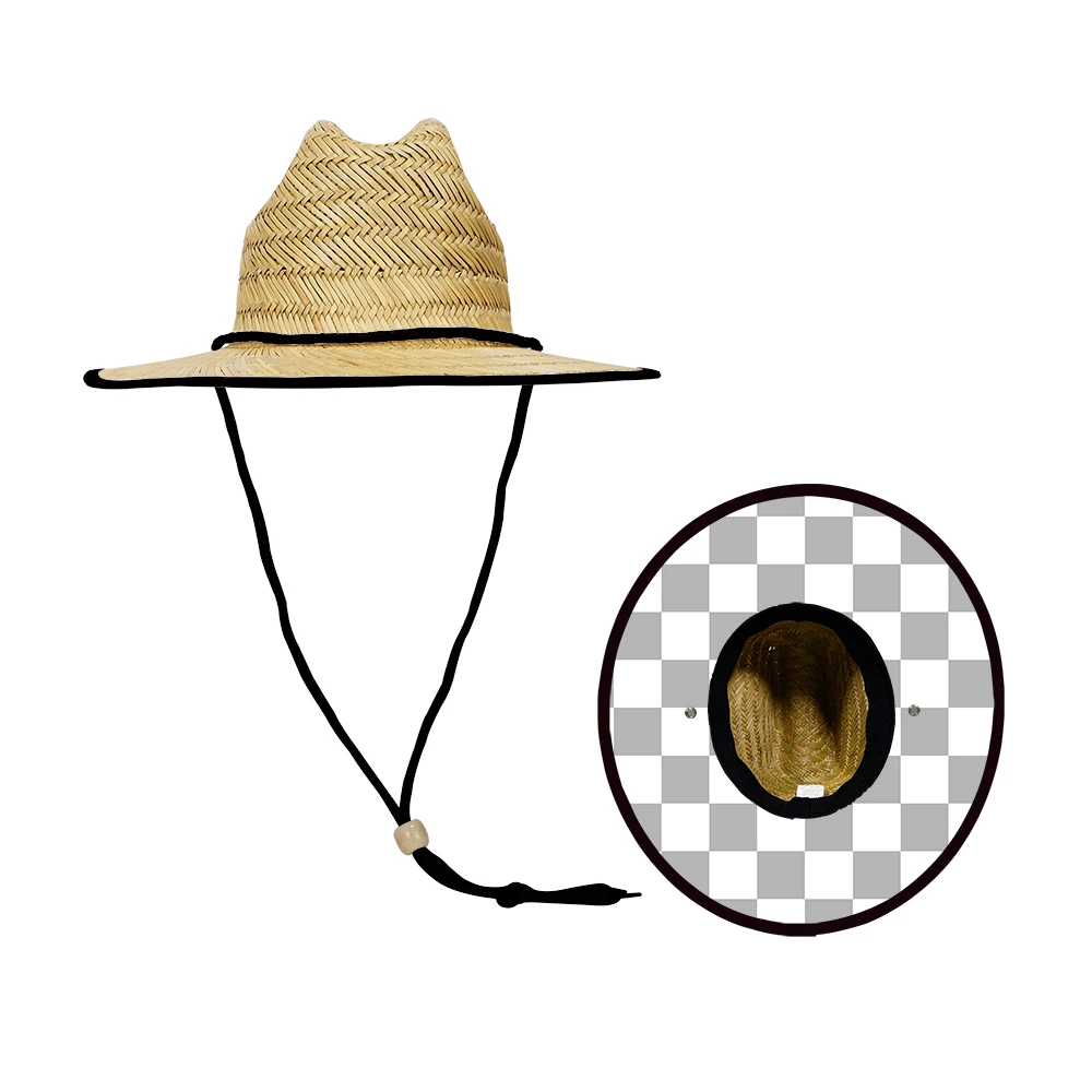 custom summer wide brim children lifeguard hats beach style palm pattern print kids straw hat