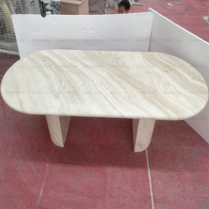 Natural Stone Furniture Contemporary Design Marble Dinner Table Italian Super White Travertine Top Dining Table