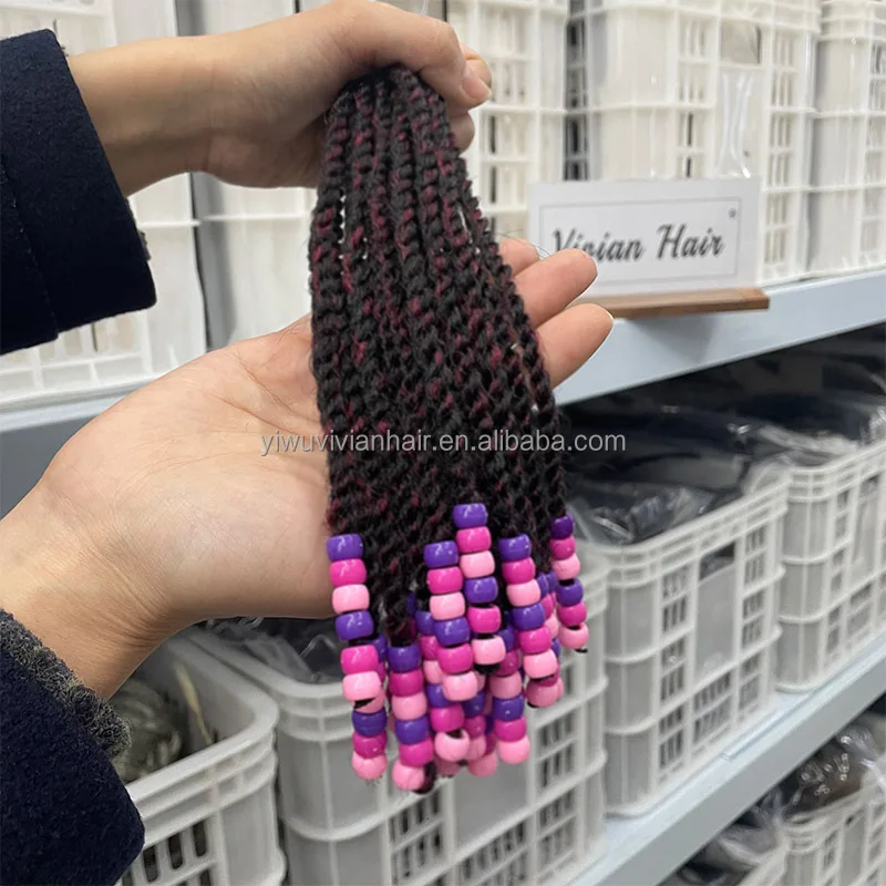 Vivian hair products wholesale kids ponytail extensions with beads braided ponytail beads for kids colorful acrylic clear beads