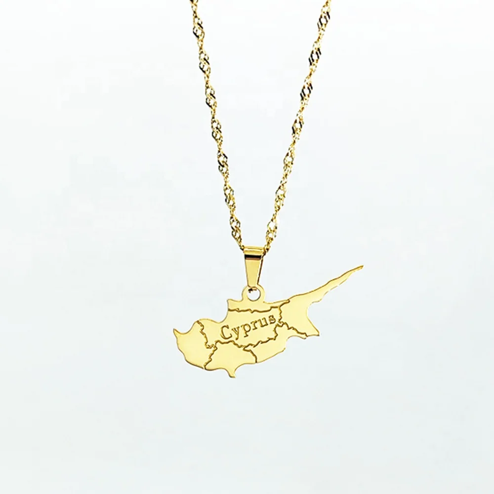Кипр Карта Ожерелье комплект ювелирных изделий из нержавеющей стали карта колье с подвеской 18k золотые ювелирные изделия Bijoux (украшения своими руками) Acier нержавеющая сталь Joyas