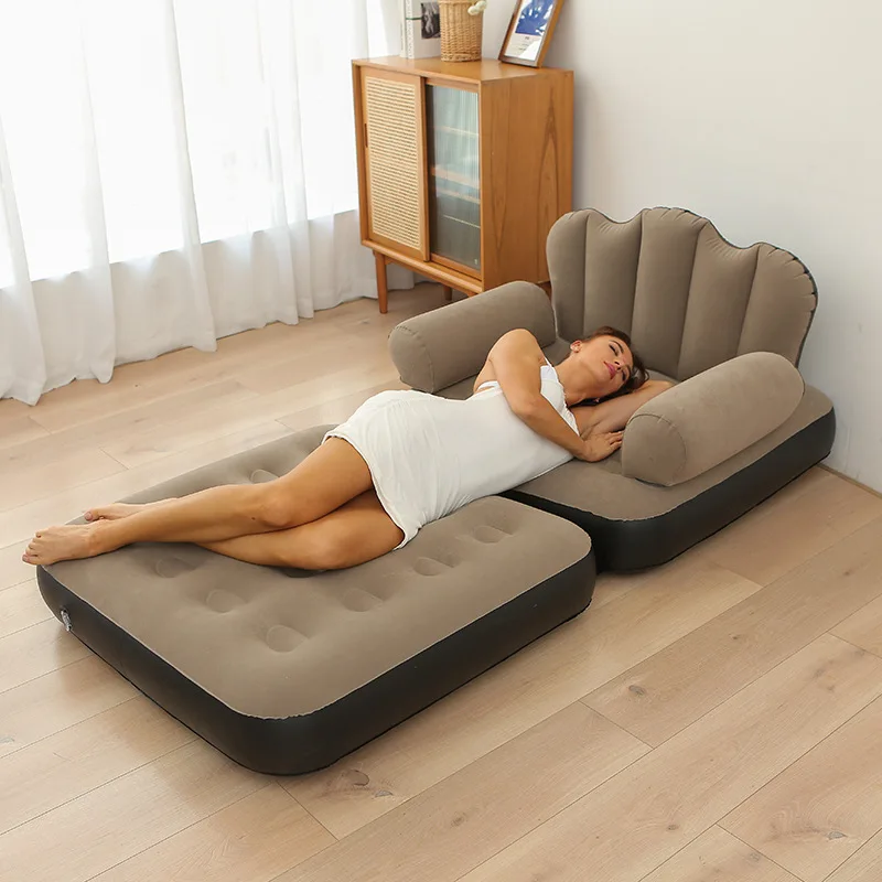 Inflatable-Portable Blow Up Mattress Sofa Bed with Flocked top-Double Air Couch for Tent Camping/Car Travel Backpacking/Family