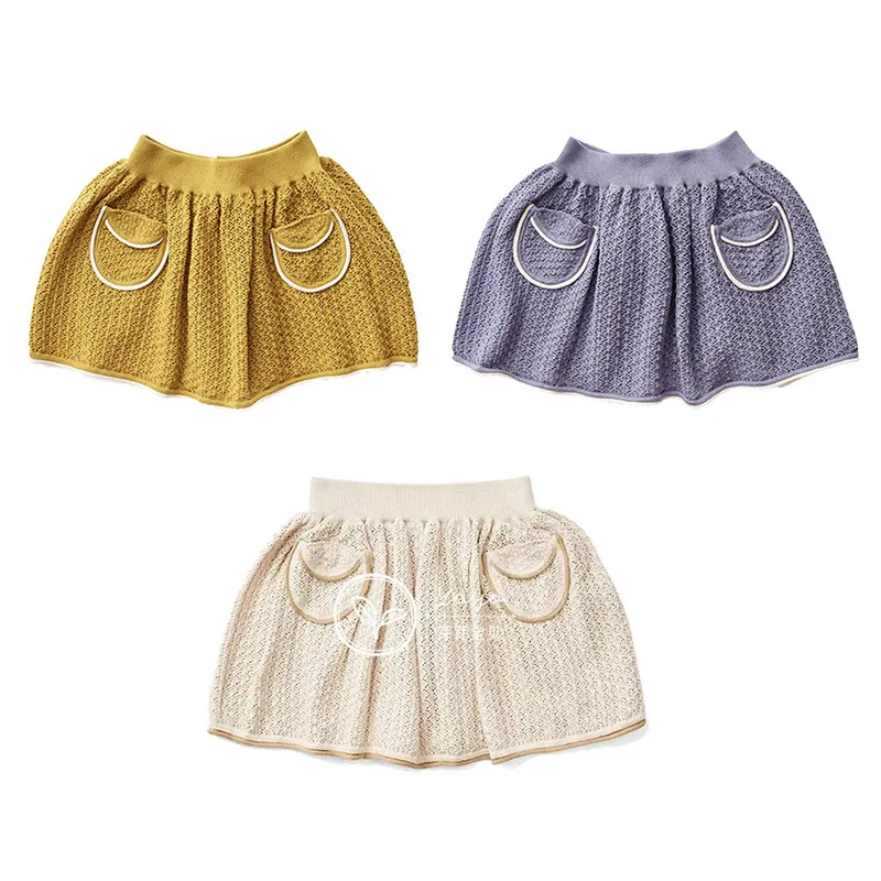 Summer Girls Knitted Half Skirt High Quality Hollow Breathable Skirts Fashion Style Boutique Design Youth Kids Clothing ODM