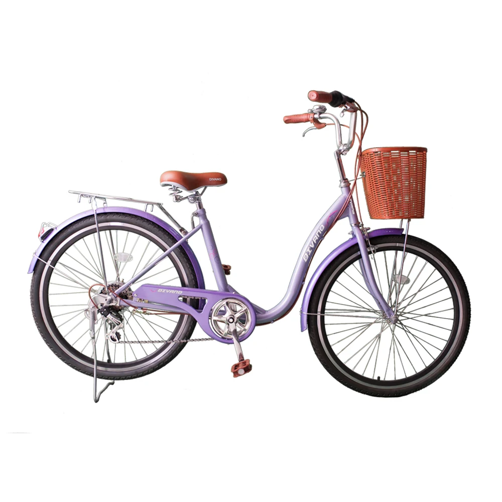 Divano Factory New Desgin Women Bike Purple 26-Inch 6-Speed Bicycle With Basket Front For Ladies
