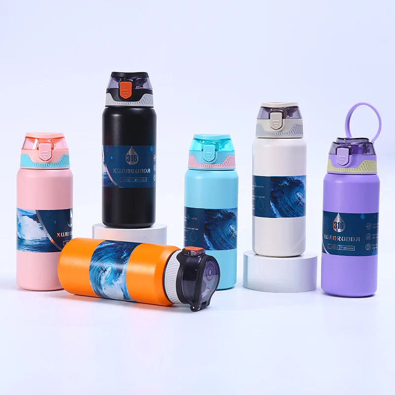 Wholesale Drinking Fitness Flask 304 Material Vacuum Metal Coffee Flask With Press Buttons Custom Student Hot Flask For School
