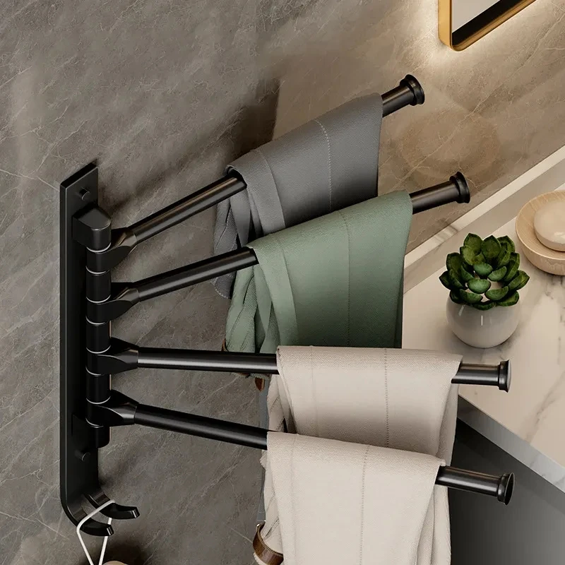 Hot selling household multi-layer rotatable towel hanger non perforated wall mounted storage rack