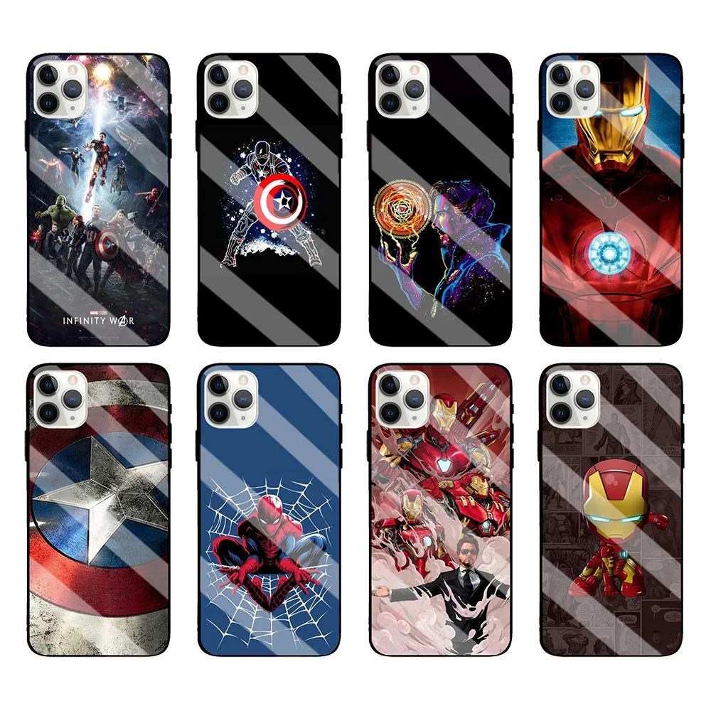 Creative Marvel Anime Glass Phone Case for Apple 11 12 13 Pro max Protective Cover