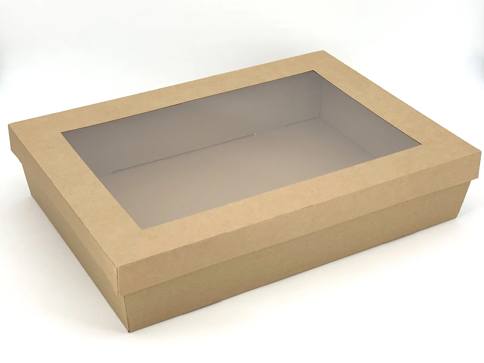 Grazing boxes corrugated paper catering trays, E/F flute brown box with window for cupcake  takeaway