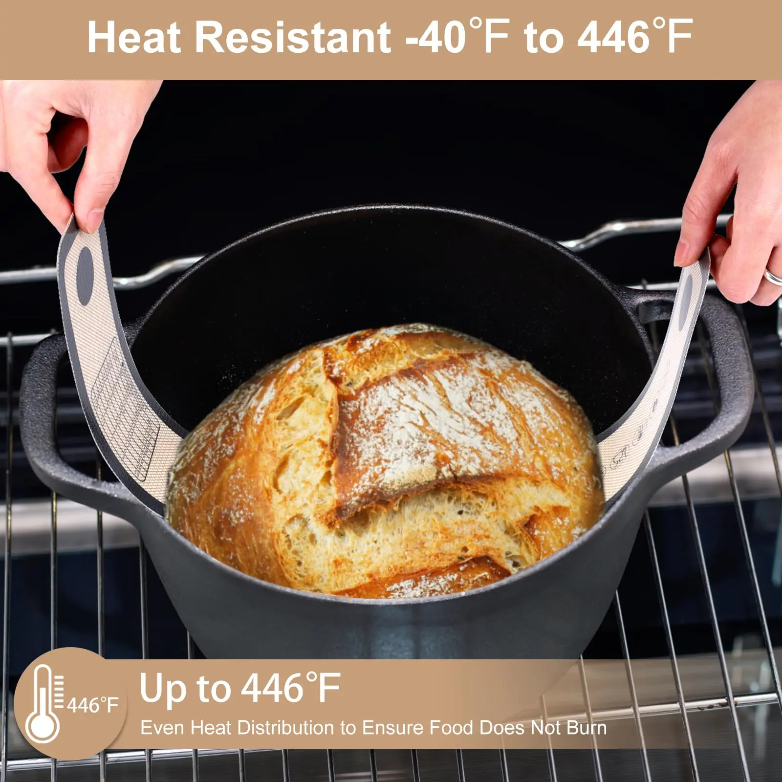 Silicone Bread Sling for Dutch Oven, non-slip silicone pastry baking mat with Long Handles