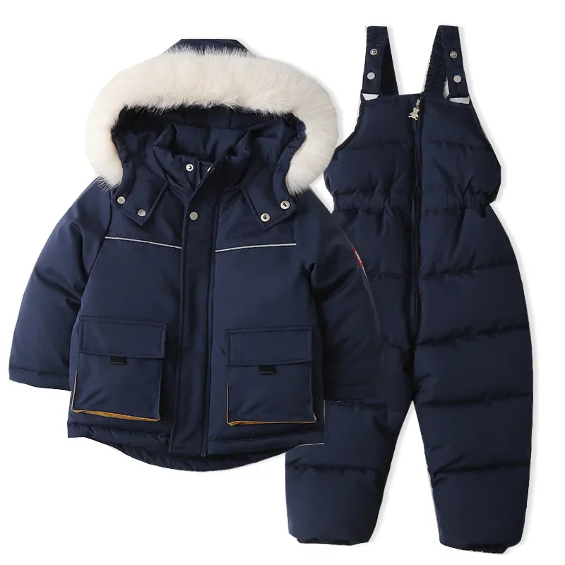 Clothing Manufacturers Custom Winter Toddlers Thick Windbreaker Cotton Jacket Overalls Pants Fleece Ski Cloth Suit Baby Snowsuit