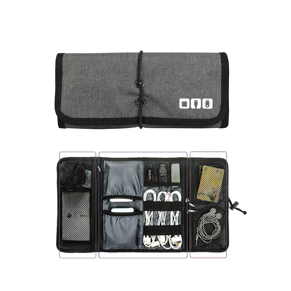 Daily Use Portable Universal Electronics Travel Gadgets Carrying Case Pouch Cable Organizer Roll Bag For Accessories
