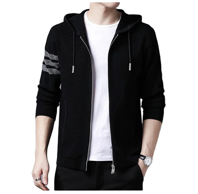 Мужская толстовка на молнии с длинным рукавом, кардиган, свитеры с 2 передними карманами