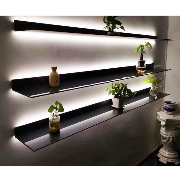 Minimalist Wall Mounted LED Light Display Shelf Floating Aluminum Display Shelf L Shape For Living Room , Kitchen , Study Room