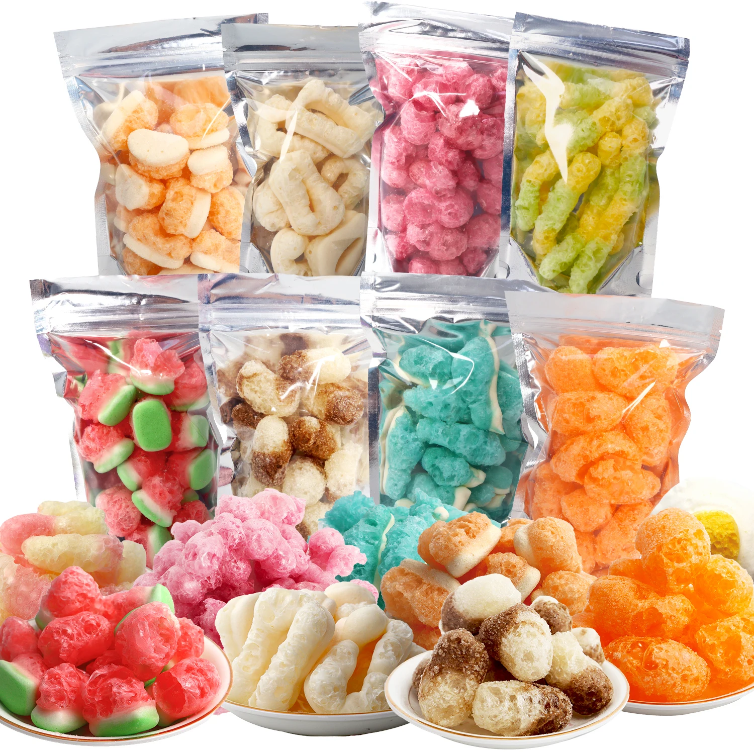 Lyophilization Candy Factory Direct Sale Halal Bulk Sour Sweet Fruit Flavor Assorted Freeze Dry Jelly Gummy Candy Bonbons