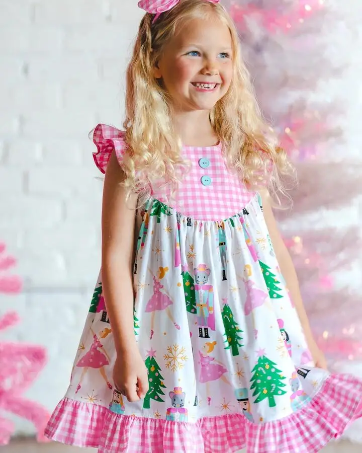 Hot fashion 2021 best selling christmas tree printing baby boy clothes wholesale boutique girl clothing most popular dress