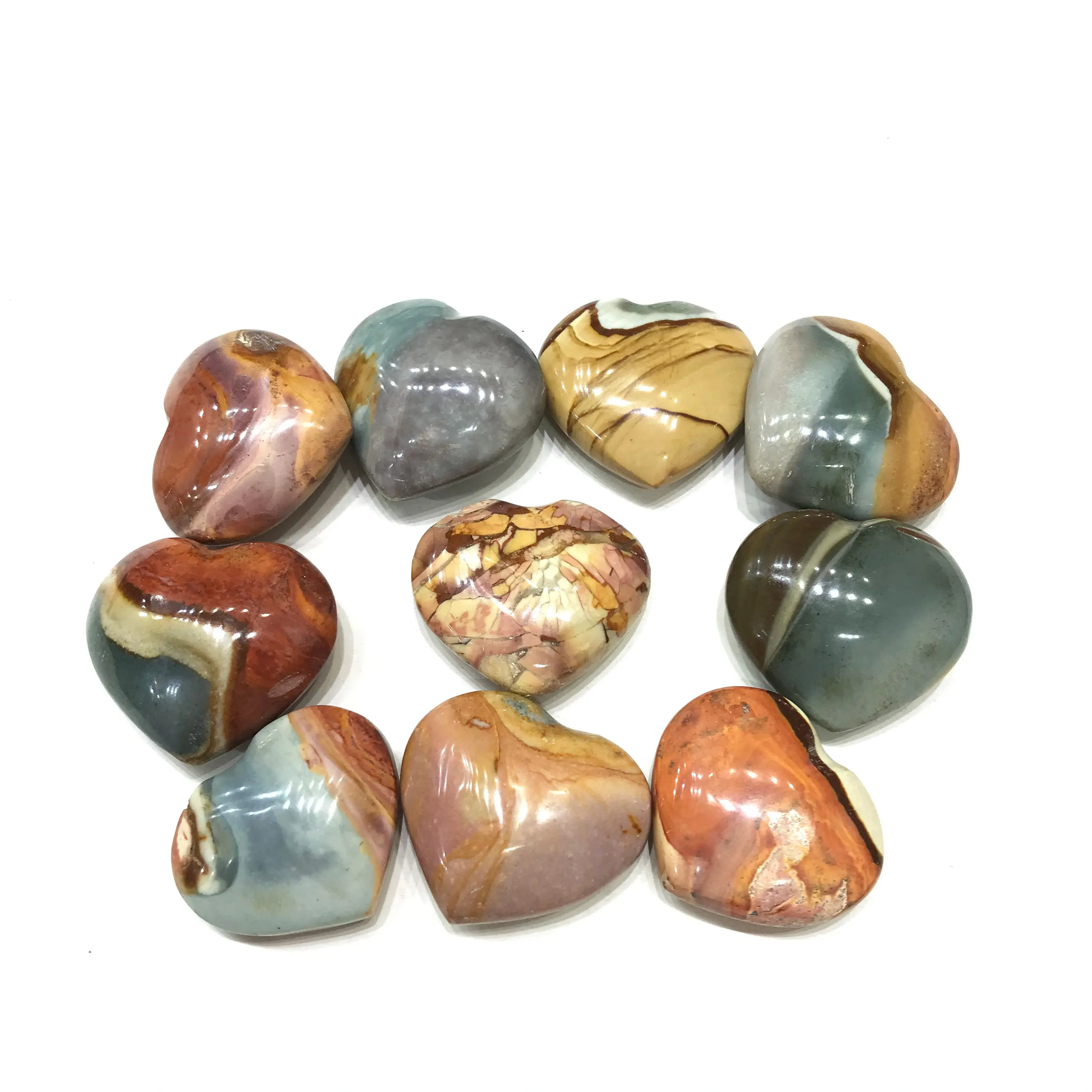 Natural Small Blue Green Red Ocean Jasper Crystal Heart For Pendant Decoration Gifts