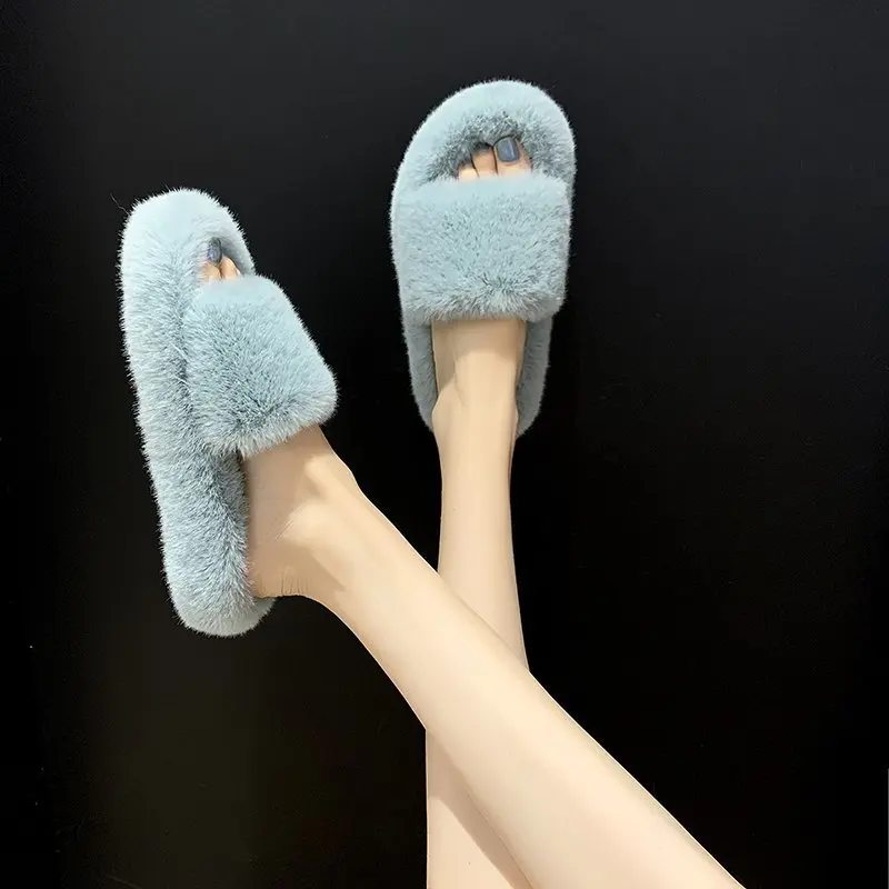 Fuzzy Comfortable Furry Spa Home Slippers Lightweight open-toe Women indoor Faux Fur Slipper for