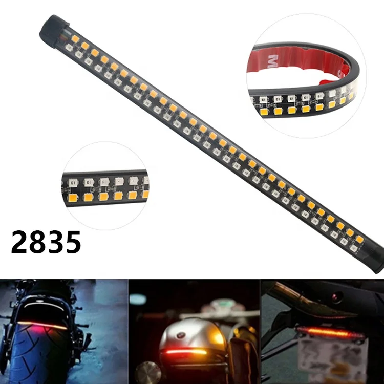 universal 48SMD led strip light tail brake stop emergencyYellow Flowing Water Turn Signal warning motorcycle headlights